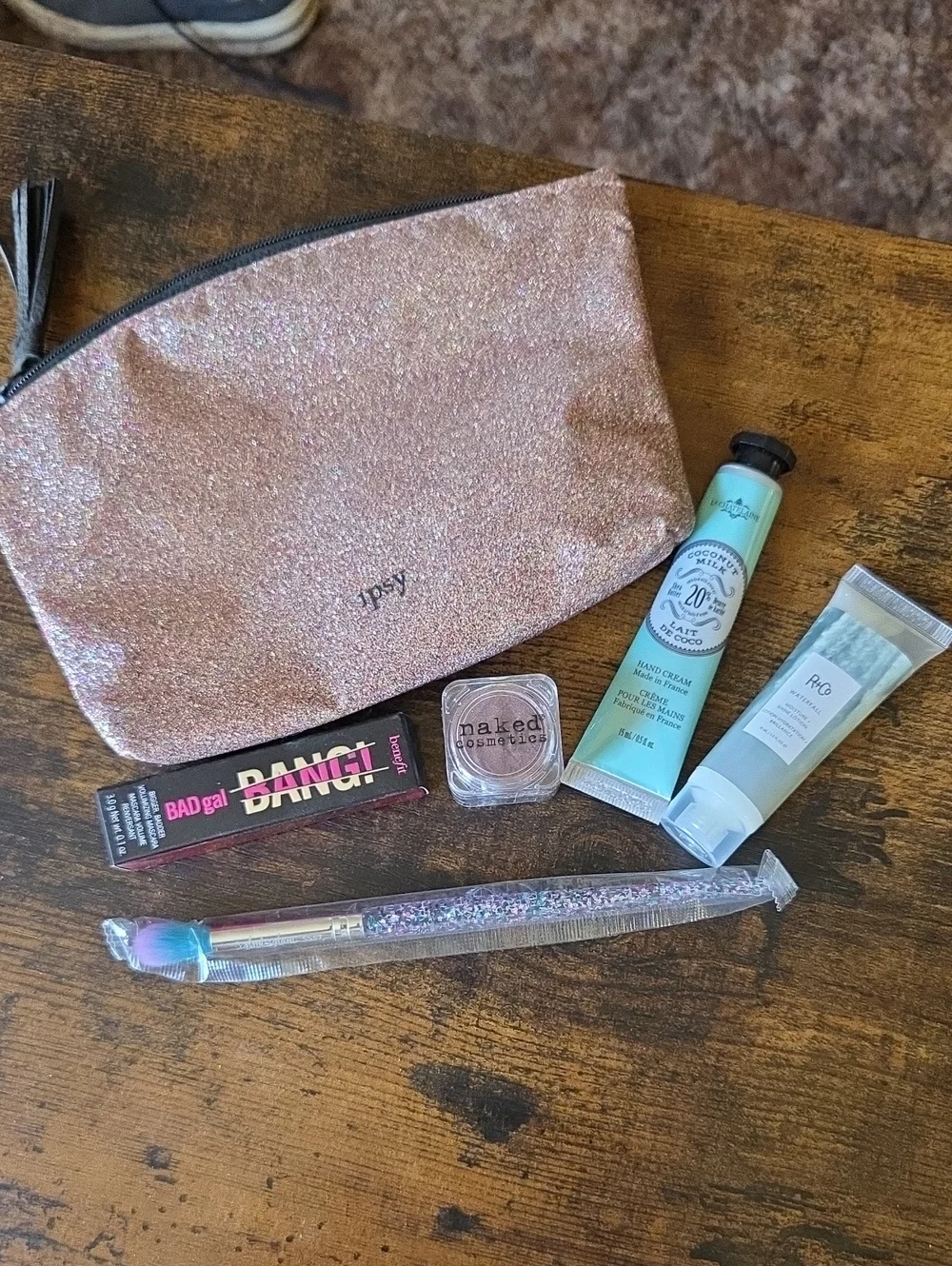 ipsy Rose Gold Glitter Cosmetic Bag